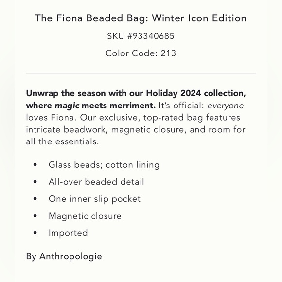 Anthropologie NWT The Fiona Beaded Bag: Winter Icon Edition - Picture 5 of 8